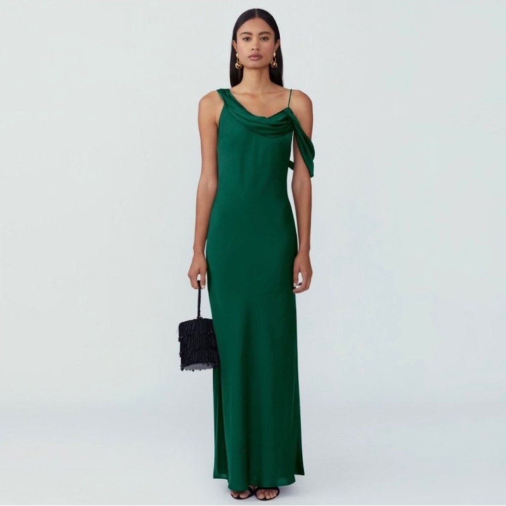 Fame and Partners Forest Green Backless Draped Gown